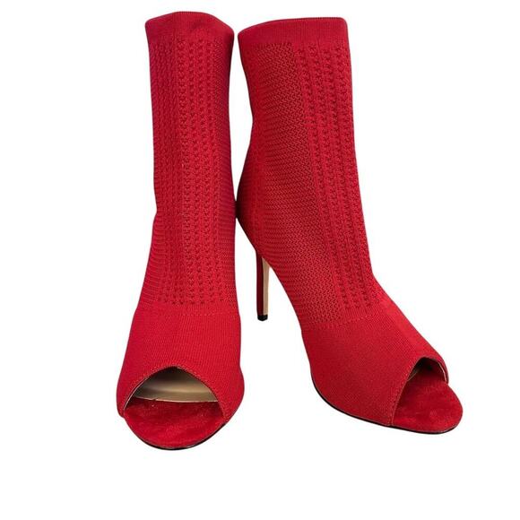 Nicole Miller  Knitty Women's Red Peep Toe Stiletto Sock Booties Size 10 - Picture 1 of 9